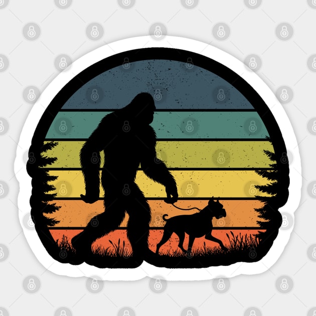 Bigfoot Walking Boxer Dog Vintage Sunset Hiking Dog Sticker by Cuteness Klub